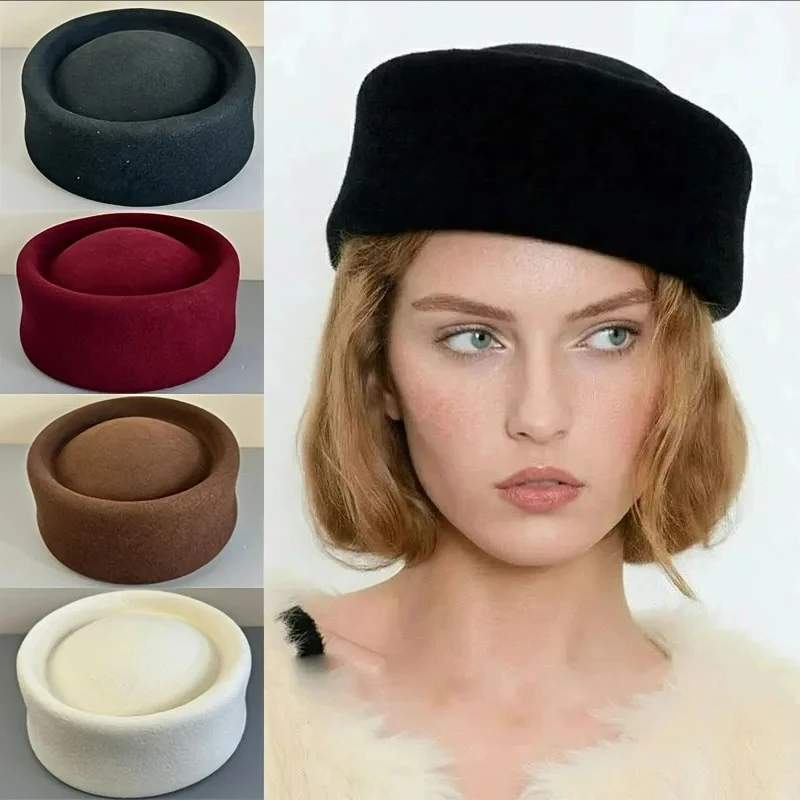 French Style Beret Hat Caps Airline Stewardess Flight Attendant Vintage Hat Black Flat Top Hat Hair Clip Hair Accessories