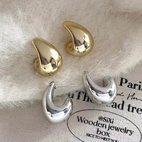 Retro Glossy Thick Teardrop Earrings For Women Golden Color Stainless Steel Thick Droplet Earrings Statement Lightweight Jewelry