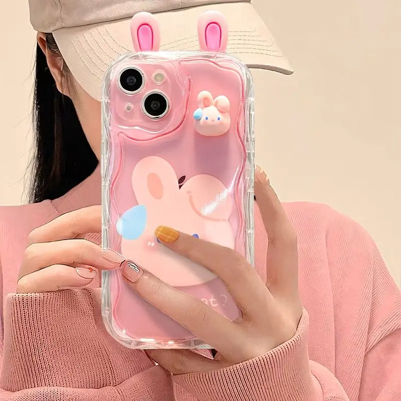 3D Bear Rabbit Case for Samsung Galaxy A34 A33 A32 A31 A30 A20 A24 4G A23 A22 A21S A20S A14 A13 5G A12 A10S A04E A03 M14 Cover