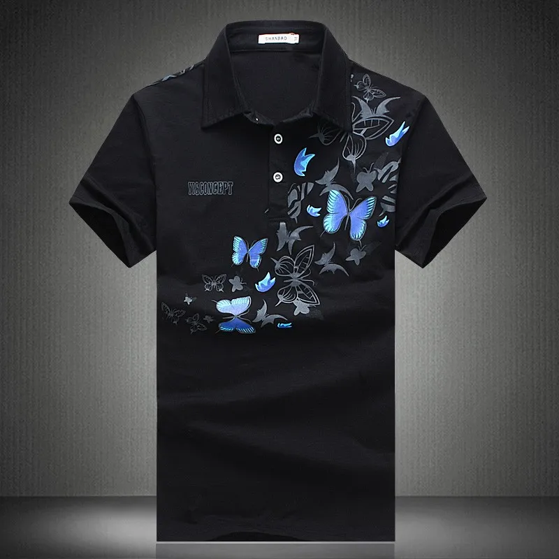 

Summer Men's Short Sleeve Polos Fashion Butterfly Print Turn Down Collar Polo Men High Quality Mens Clothes Trend Polo Shirt 6XL
