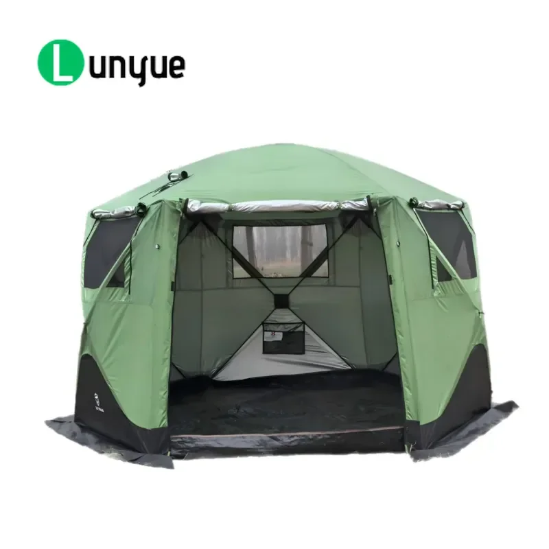 Outdoor Hexagonal Tent Automatic Opening Large Canopy 2000-3000mm Waterproof 210D Portable Camping Yurt for Four Seasons Use
