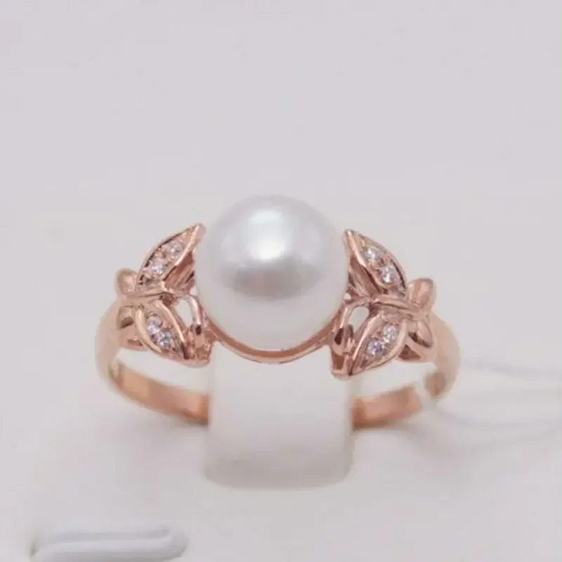 

585 Purple Gold Inlaid Pearl Crystal Light Luxury Romantic Butterfly Rings for Women Plated 14K Rose Gold Wedding Jewelry