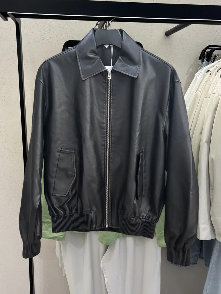 

Fall 2025 Men's Casual Faion Leather Jaet Collar Waed American Motorcycle Sle Zipper Closure Long Sve Urban Youth ...