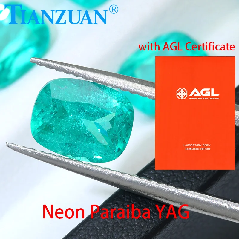 

Antique Cushion Shape Lab Grown Neon Paraiba Blue Yttrium Aluminium Garnet Synthetic YAG Loose YAG with AGL certificate