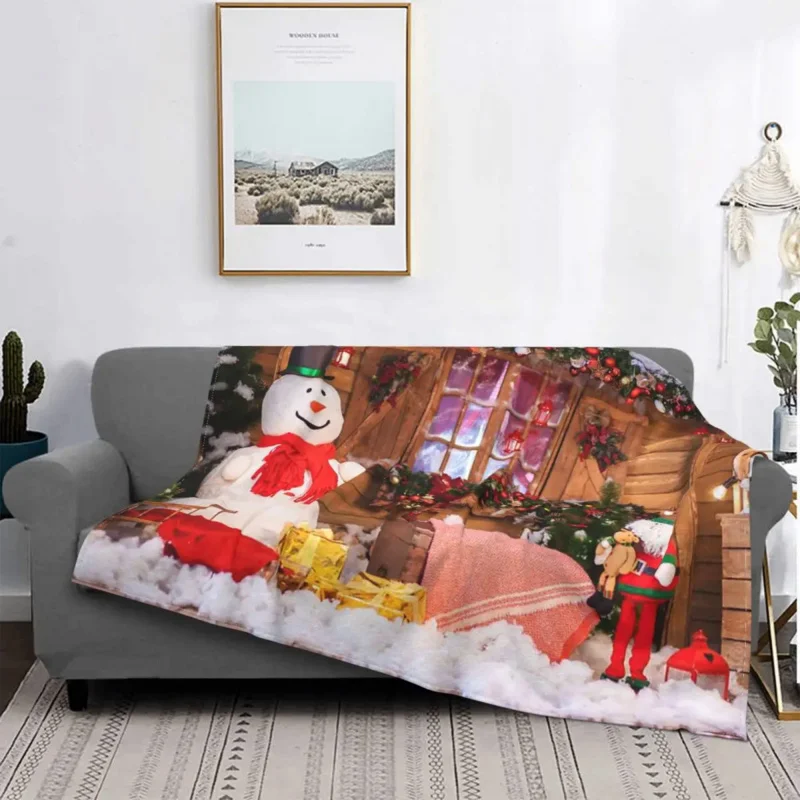 

Merry Christmas Santa Gift Fleece Nordic New Year Multi-function Warm Throw Blankets for Sofa Couch Plush Thin Quilt