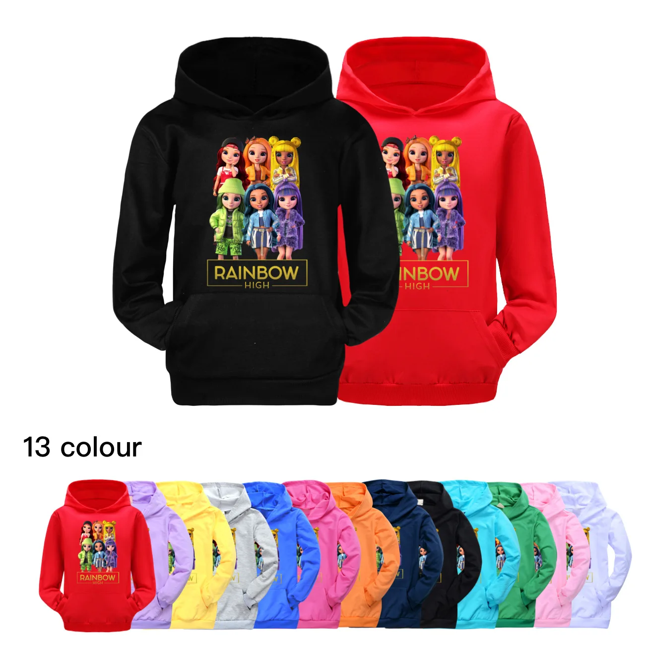 Rainbow High Cartoon Hoodies Kids Coat Boys Sweatshirts Pullover Outerwear Hoodie Girls Jacket Streetwear Hoody Boys Clothes