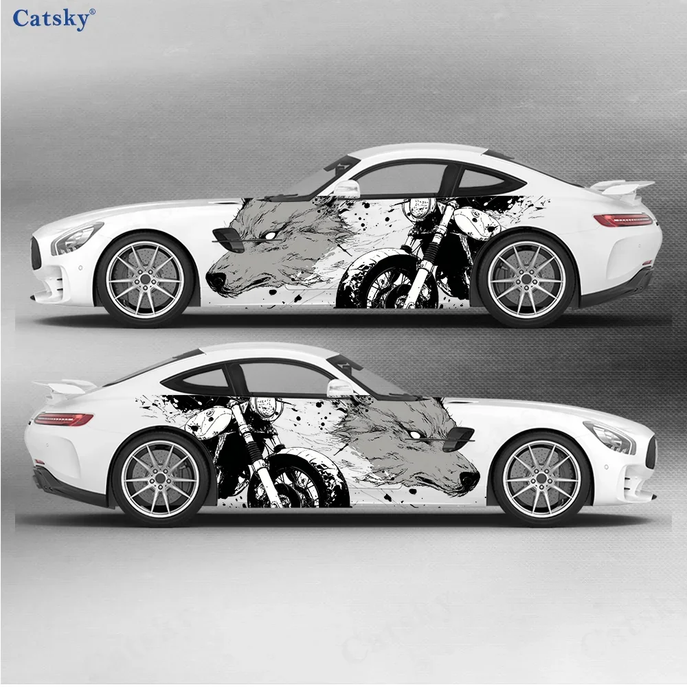 

Wolf Riding Motorcycle Car Vinyl Wraps Decal Self-adhesive PVC Sticker Suitable for Trucks SUV Decoration Auto Accessories Gift