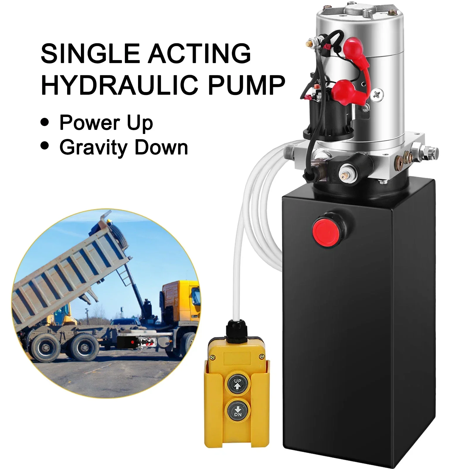 VEVOR Lifting Jack Hydraulic Pump Single Acting Power Unit 12V DC 4-20 Quart Dump Trailer Powerplant Crane for Truck Car