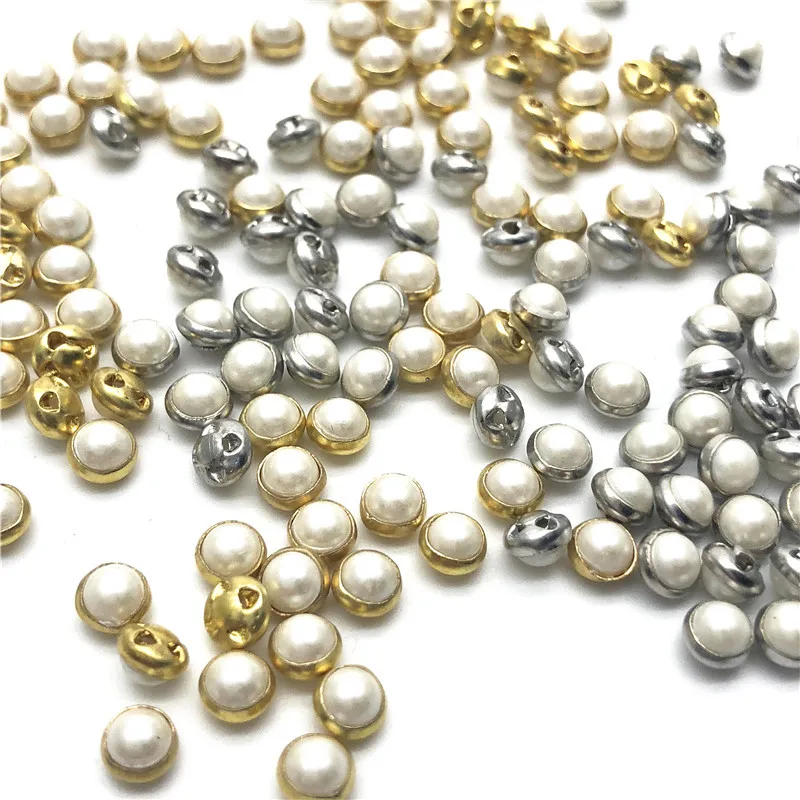 4MM 5MM 6MM 7MM 8MM 9MM 10MM Round Pearl Covered Button For Clothing DIY Sewing Shirt Doll Dress Cooper Acrylic Button