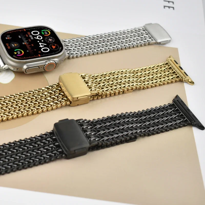 Magnetic Stainless Steel Strap for Apple Watch Band 10 46mm 42mm 49mm 45mm 41 44mm Metal Bracelet IWatch 9 8 7 6 3 5 Se Ultra 2