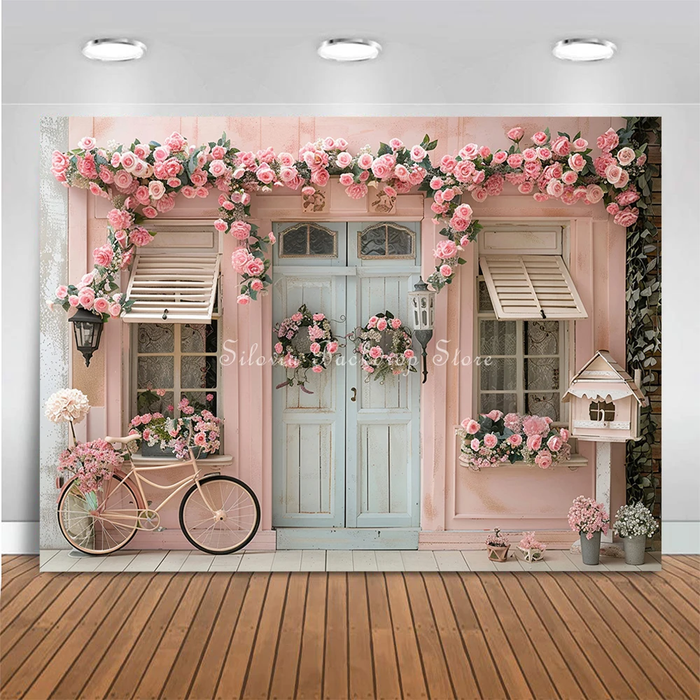 Light Pink Vintage Store Photo Background for Girl Birthday Portrait Photography Backdrop Flowers Wall Photo Studio Props