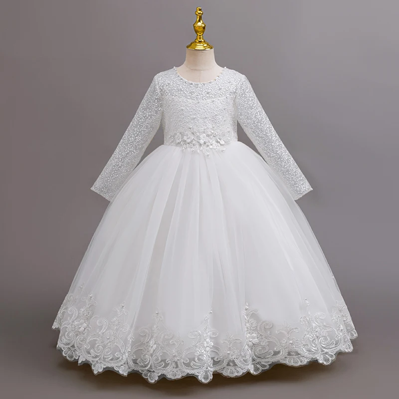 

Новое свадебное белое кружевное платье с цветочным узором для девочек, элегантное пышное платье принцессы для девочек, летняя детская одежда для детей 4-12 лет