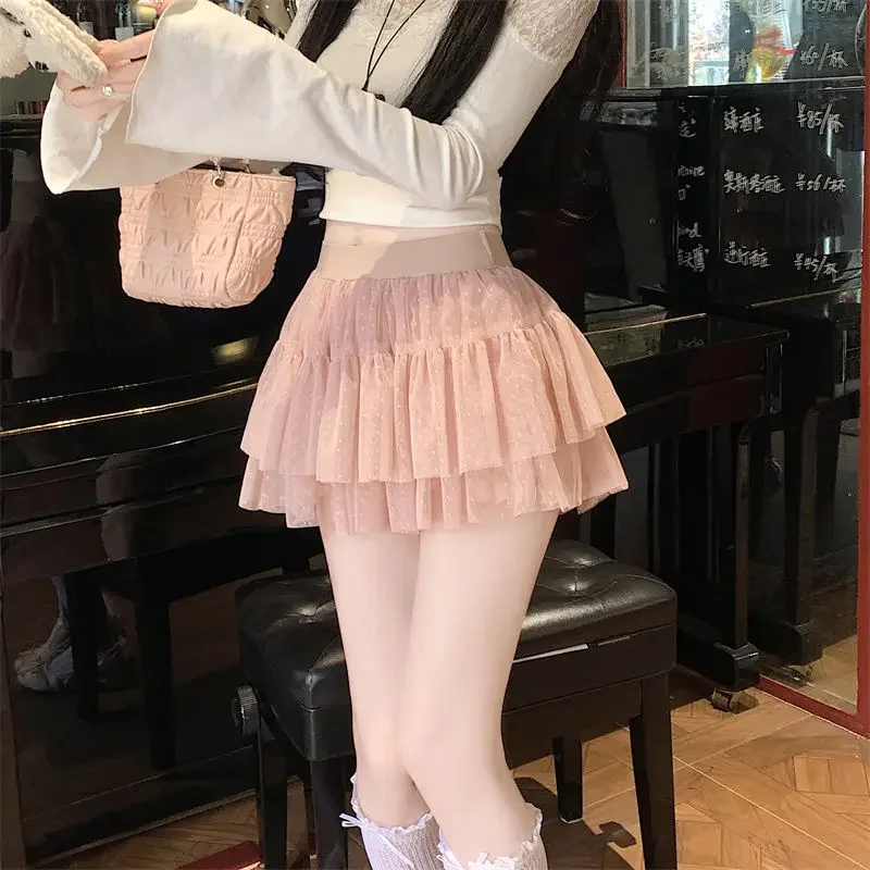

Sweet White Mesh Skirt Fluffy Skirt Ballet Style Flower Bud Skirt Women