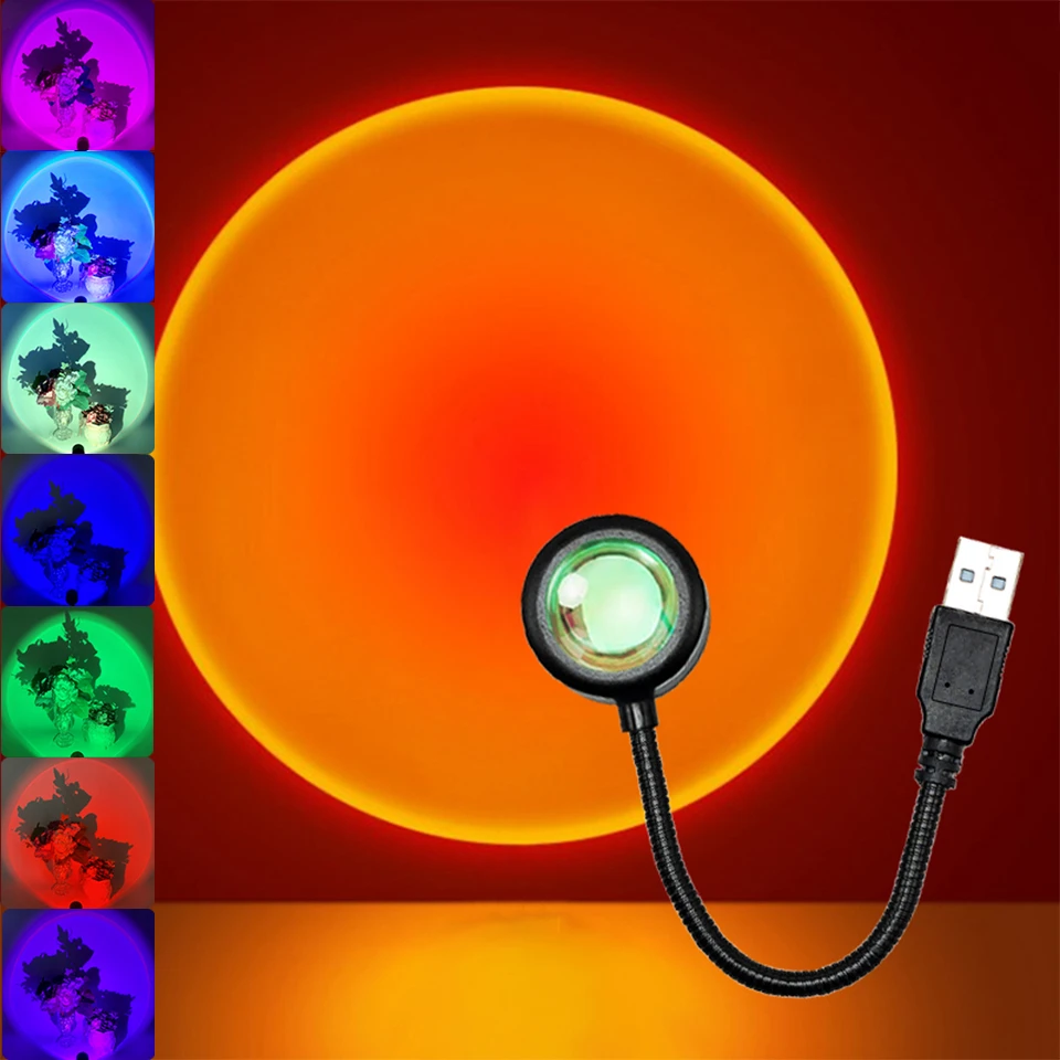 

Sunset Lamp Projector USB Powered LED Rainbow Romantic Night Light Neon Atmosphere Home Decoration Photography Light Room Decor