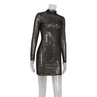 Mesh Dresses For Women Fashion Sexy Clubwear Long Sleeves Turtleneck Skinny See Through Hip Wrap Mini Vestidos Robes Female Fit - Image 5