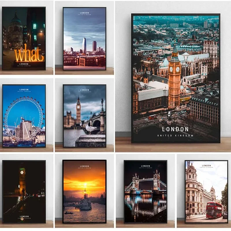 Póster conmemorativo de viaje moderno a Londres, impresiones de ciudades famosas, pintura en lienzo de paisaje, arte de pared, decoración del hogar, Unfr