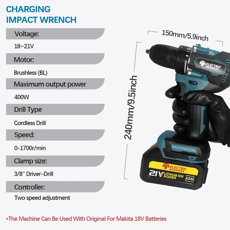 DDF487 Electric Goddess Brushless Motor Cordless Electric Impact Drill Multifunctional Industrial Adjustable Speed Power Tools