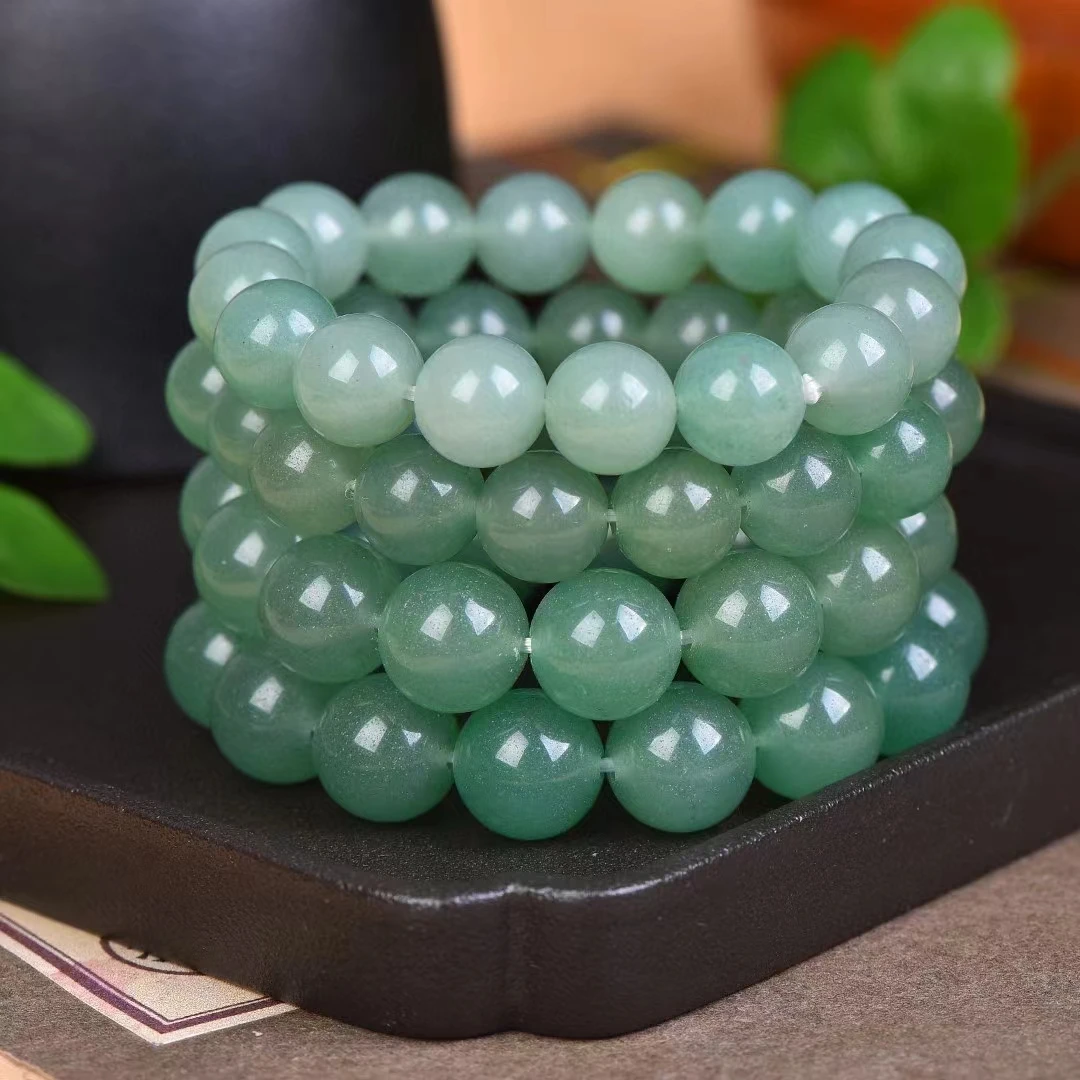 Aventurine Jade Rodada Beads Cadeia Mão para As Mulheres, Natural Pulseira Pedra Verde, Pulseira Elástica Jóias, Elegante Acessórios Pedras Preciosas