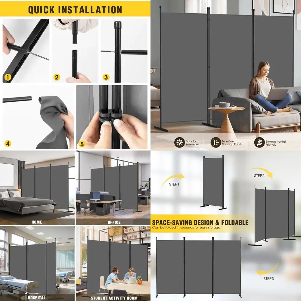 

Серая складная перегородка для комнаты 70W x 102H, портативный экран для обеспечения конфиденциальности в общежитиях, студиях и офисах