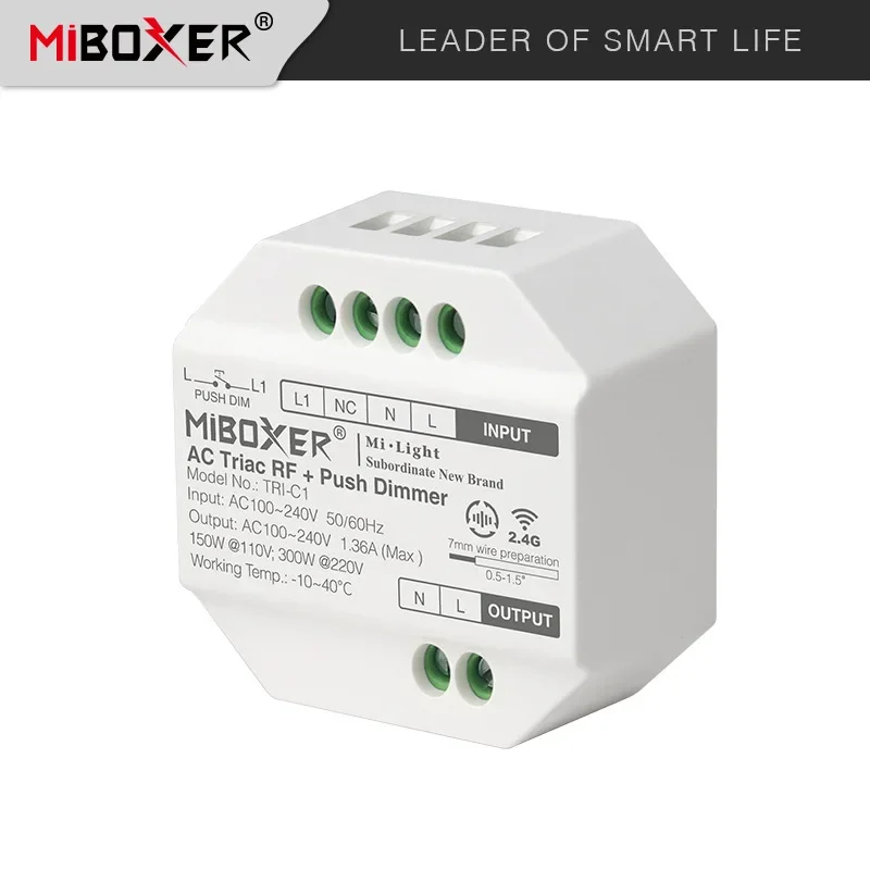 Miboxer LED Triac RF Push Dimmer Switch AC110V 220V TRI-C1 2.4GHz Wireless Remote Controller for Bulb Light Lamp