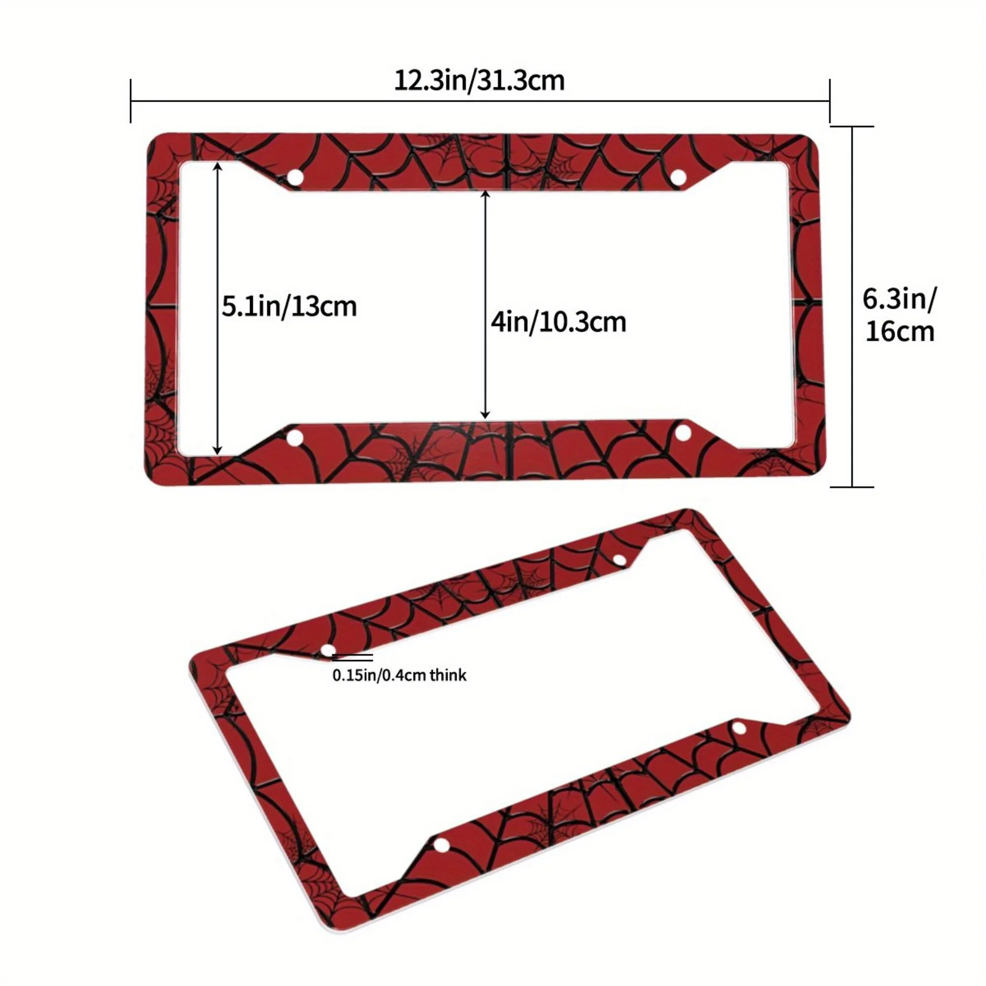 1pc Aluminum Decorative Fun License Plate Frame,Spider Web Decorative,Black,Red,For Decorative,Personality and Creatively Design