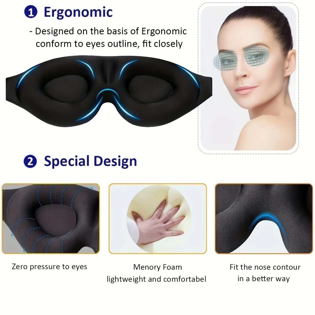 1pc 3d stereo eye mask sleep anti-light slow rebound memory cotton travel lunch break sleep special black eye mask, send parents