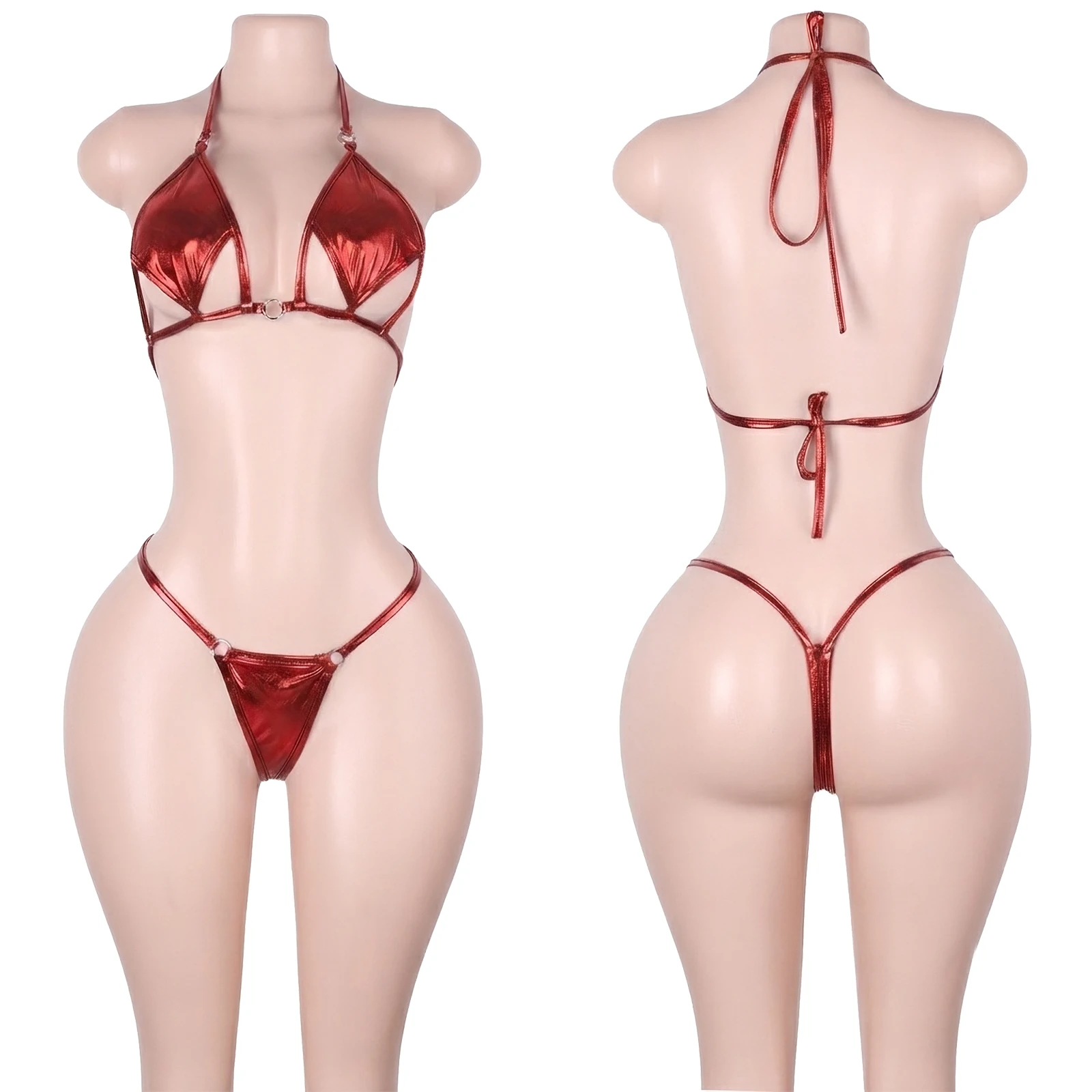 ODM Private Label Exotic Dancewear Metallic Cutout Two-Piece Underwear Sets Bra Thong Briefs Festival Party Ensembles