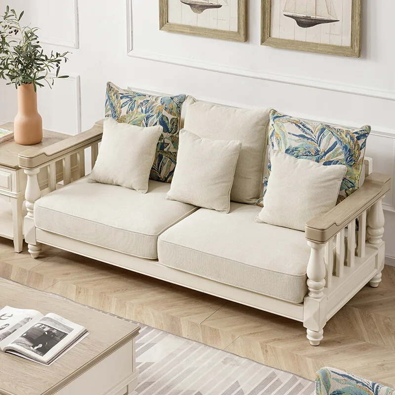 

American solid wood sofa fabric combination Xiaomei style small apartment living room retro rural all solid wood log furniture