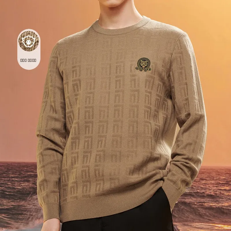 

Warm Wool Blend Knitted Long Sve round Ne Slim Fit Men's Sweater Embroidered Pattern Autumn Winter ential Casual Wear