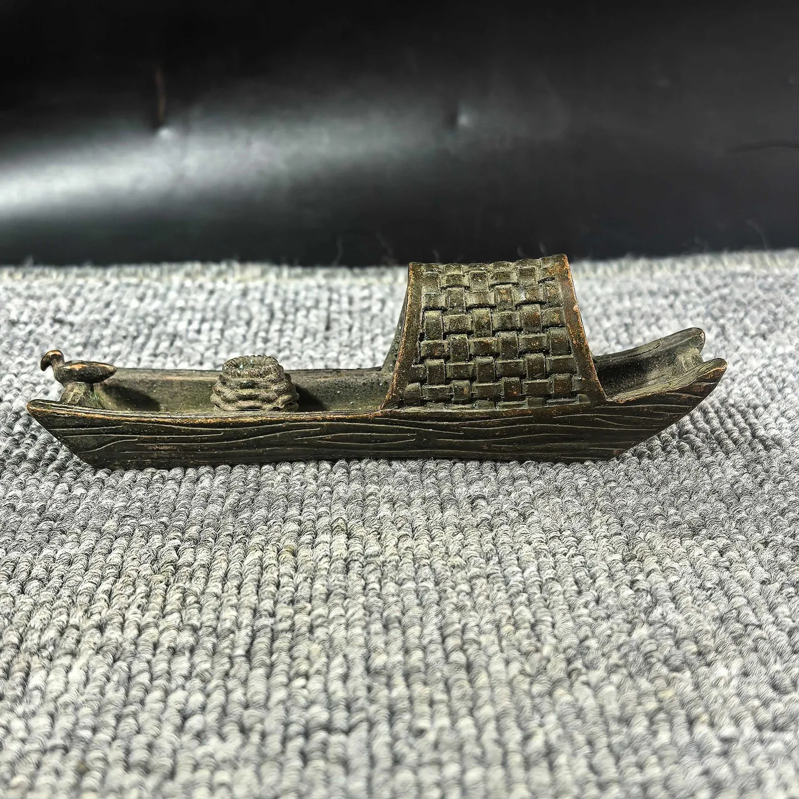 Solid Bronze Cormorant Boat Sculpture Miniature Teaware Desk Accent