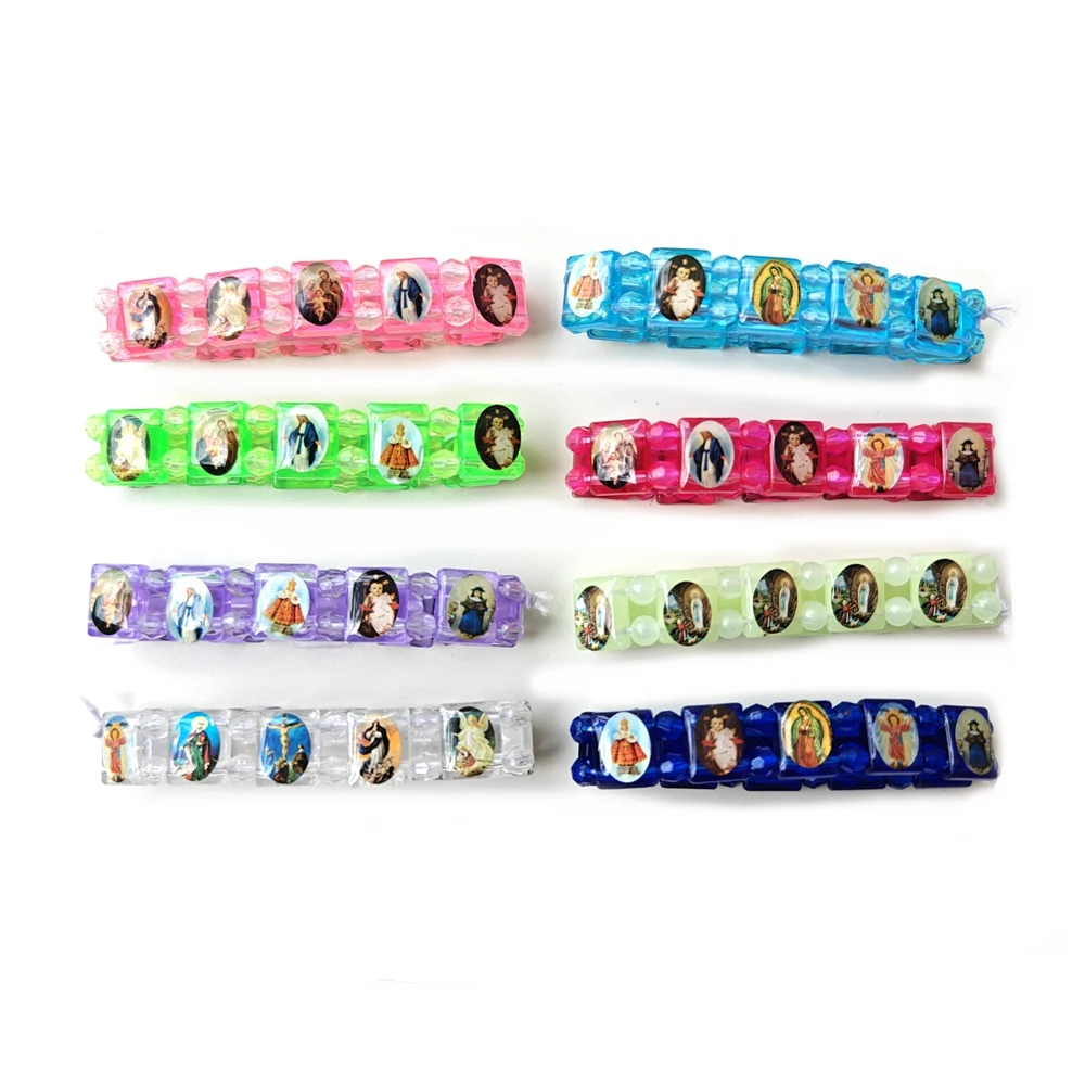 QIGO Plastic Icon Elastic Bracelet For Men Women Multiple Colors Religious Jewelry 4pcs/lot