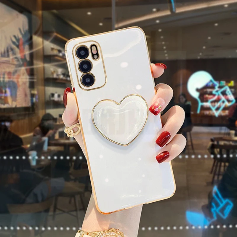 6D Love Heart Holder Case For Samsung Galaxy A54 A04s A13 A14 A 04 14 A04 S E A12 M13 A34 A24 Plating Stand Silicone Back Cover