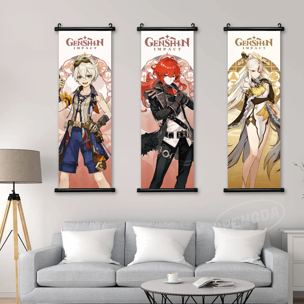 

Anime Hanging Painting Modern Wall Art Picture Genshin Impact Scroll Print Diluc Ragnvindr Canvas Poster Home Decor Living Room