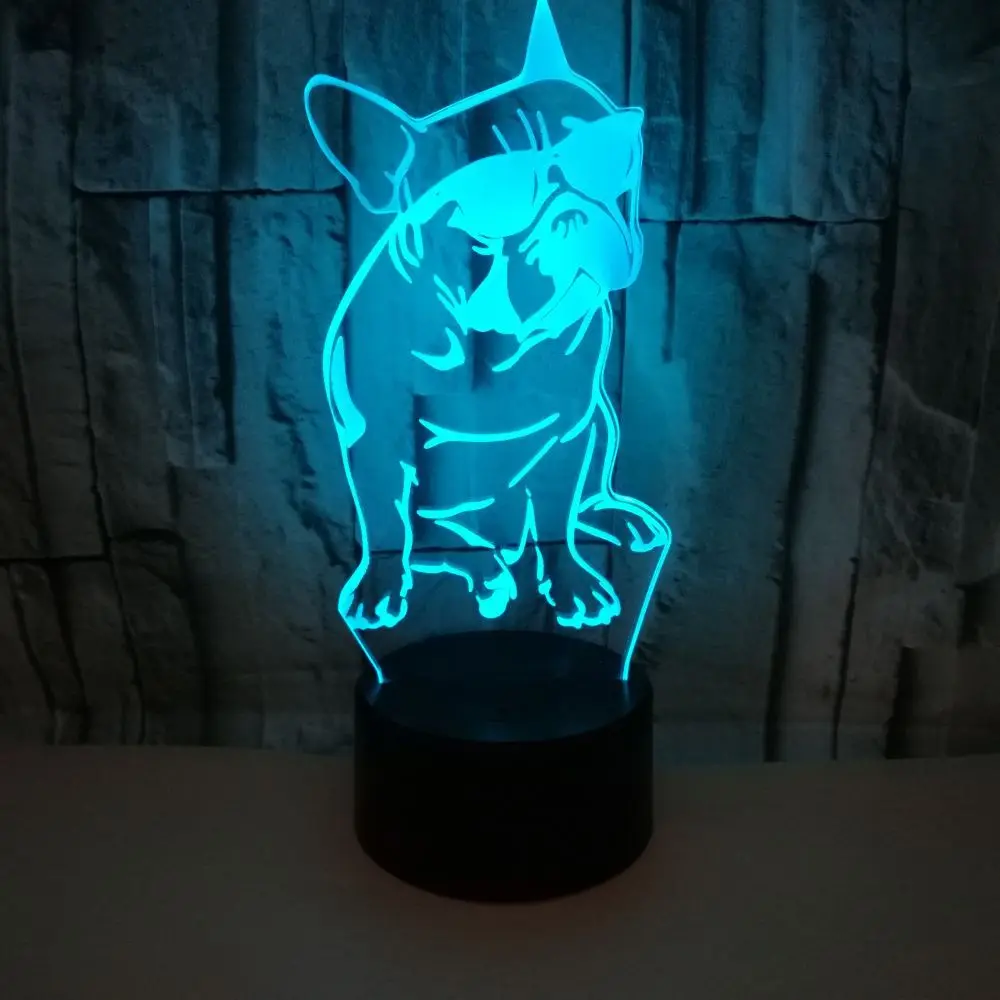 Nighdn 3D French Bulldog LED Night Light Pet Puppy Dog with Sunglass Decorative Lighting Home Decor Color Changing Table Lamp