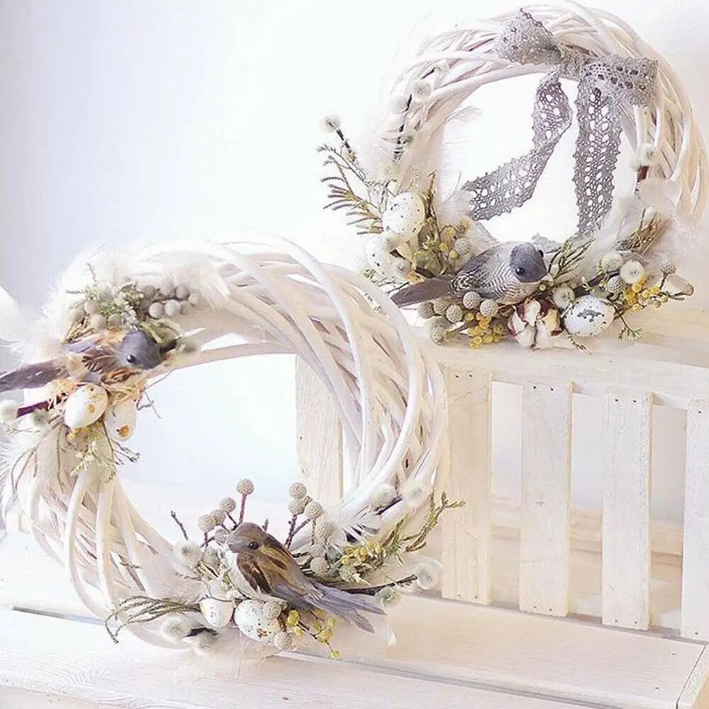 Window Door Decor Xmas Ornament Natural Hanging Blank White Garland Wicker Wreath Christmas Decoration Rattan Ring