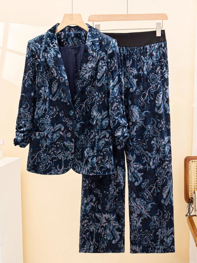 

Золотой бархатный пиджак, костюм и брюки, женский комплект из 2 предметов, осень-зима 2025, жаккардовая модная стильная куртка с принтом, официальный наряд w1120