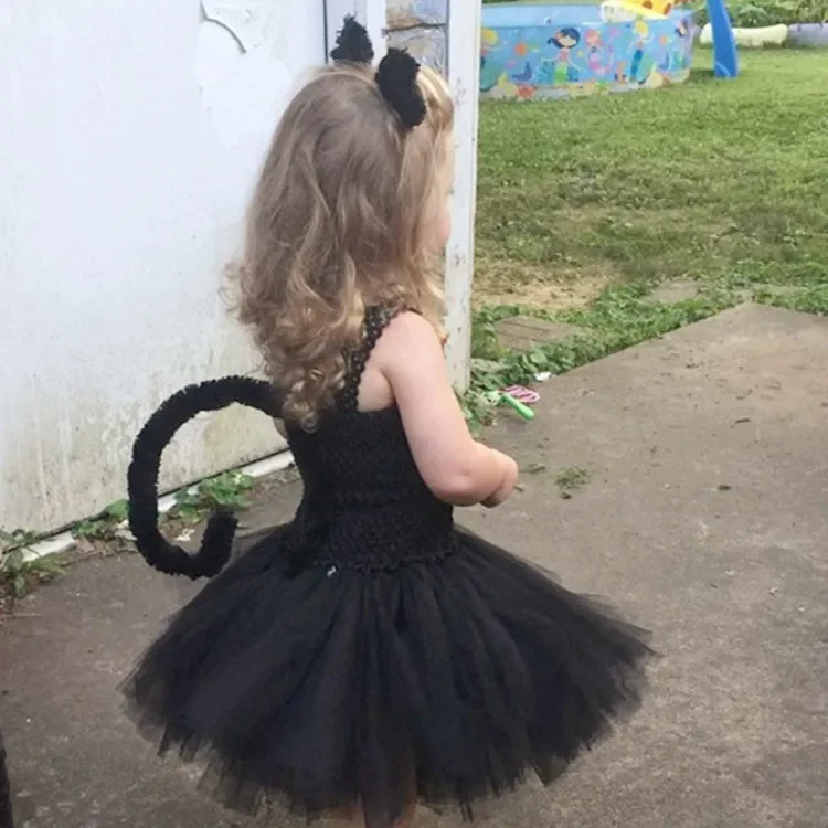 Dziewczyna Tutu czarna sukienka muszka ogon obręcz do włosów zestaw urodziny odzież dla dzieci kostium kota dla dzieci Cosplay Halloween