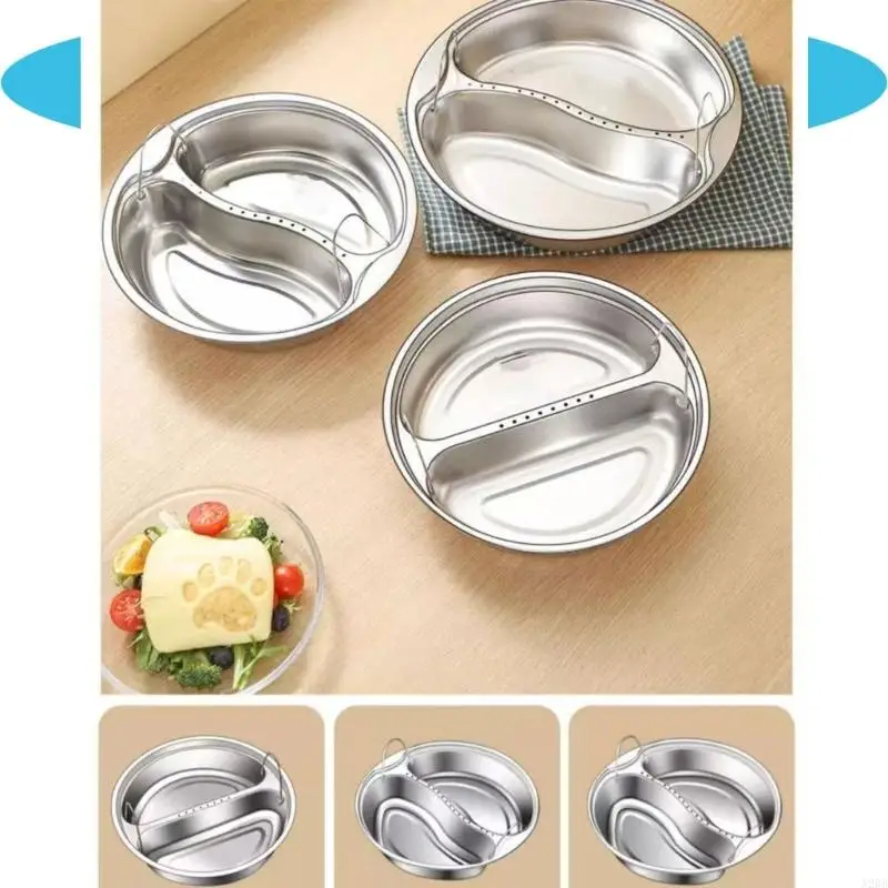 Two Section Steam Tray Metal Round Insert with Wire Grip Handles for Rice Cooker Use and Balanced Daily Serving A2BB