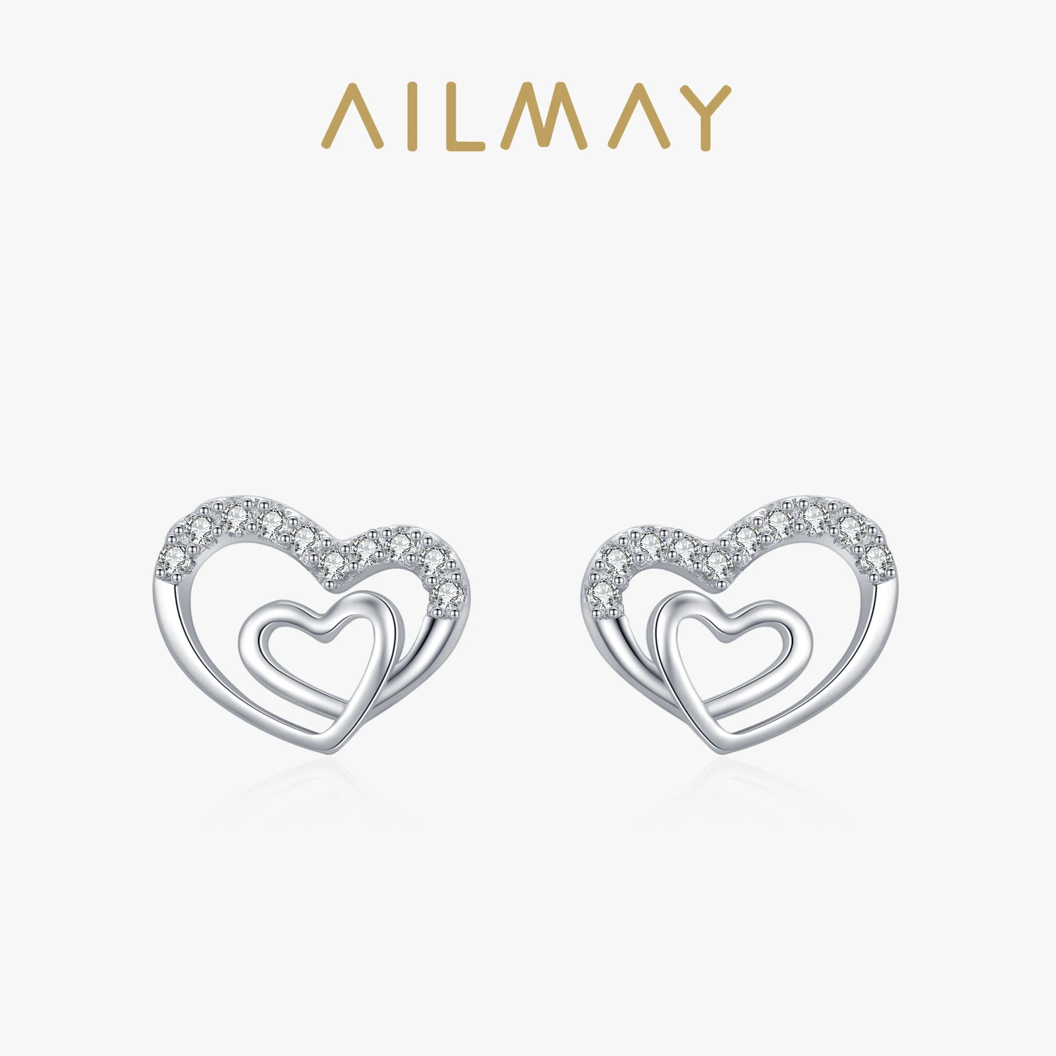 Ailmay ต่างหูเม็ดกลมรูปหัวใจสีเงินสเตอร์ลิง925แท้สำหรับผู้หญิงต่างหูแบบประณีตประดับด้วยมือประดับด้วยทองคำขาวชุบผิวแพ้ง่าย
