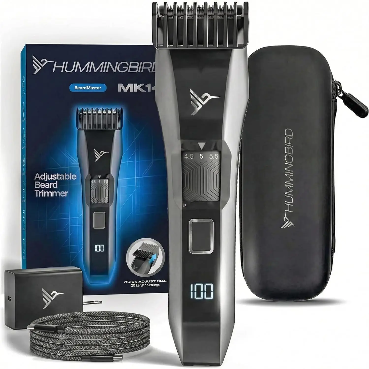 Premium Beard Trimmer with Adjustable Lengths, USB-C Rechargeable, Waterproof, LED Display & Travel Case