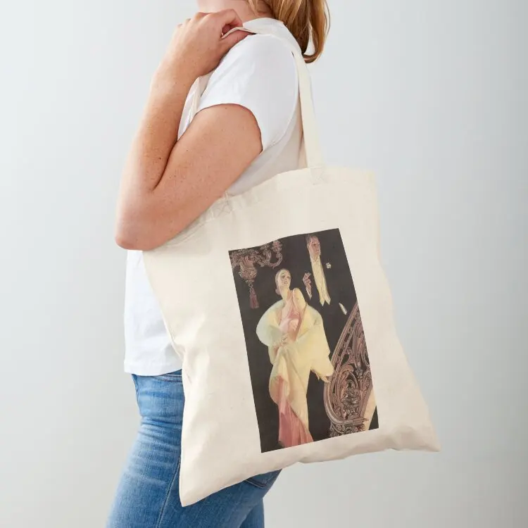 

Couple Descending Staircase, J.C. Leyendecker 1932 Tote Bag Women's bag Canvas stote bag Canvas Custom