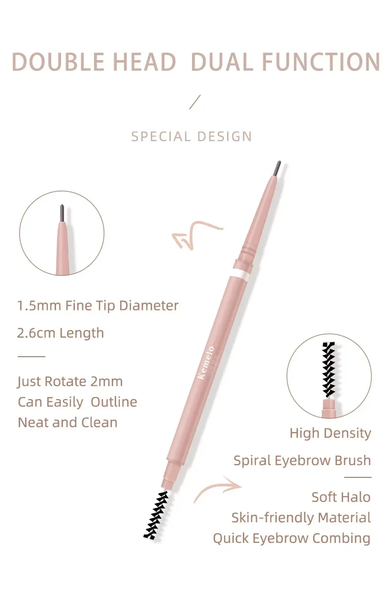 1PC 1.5mm Ultra Fine Double-Ended Eyebrow Pencil Waterproof Sweat-proof Long Lasting Professional Eye Makeup For Women