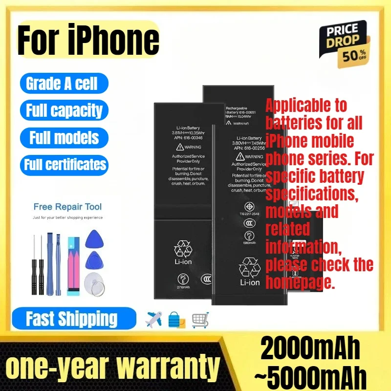 Battery for IPhone SE/5/5S/5C/6/6P/6S/6SP/7/7P/8/8P/X/XS/XSM/XR/11/11Pro/11PM/12/12mini/12Pro/12PM/13/13mini/13Pro/13PM/14