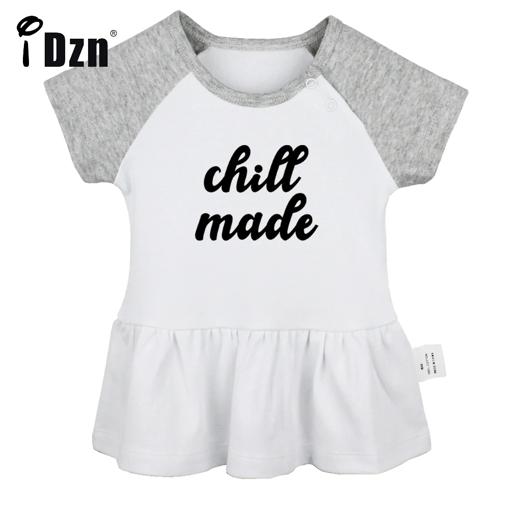 iDzn Summer NEW Chill Made Baby Girls Cute Short Sleeve Dress Infant Funny Pleated Dress Soft Cotton Dresses Clothes