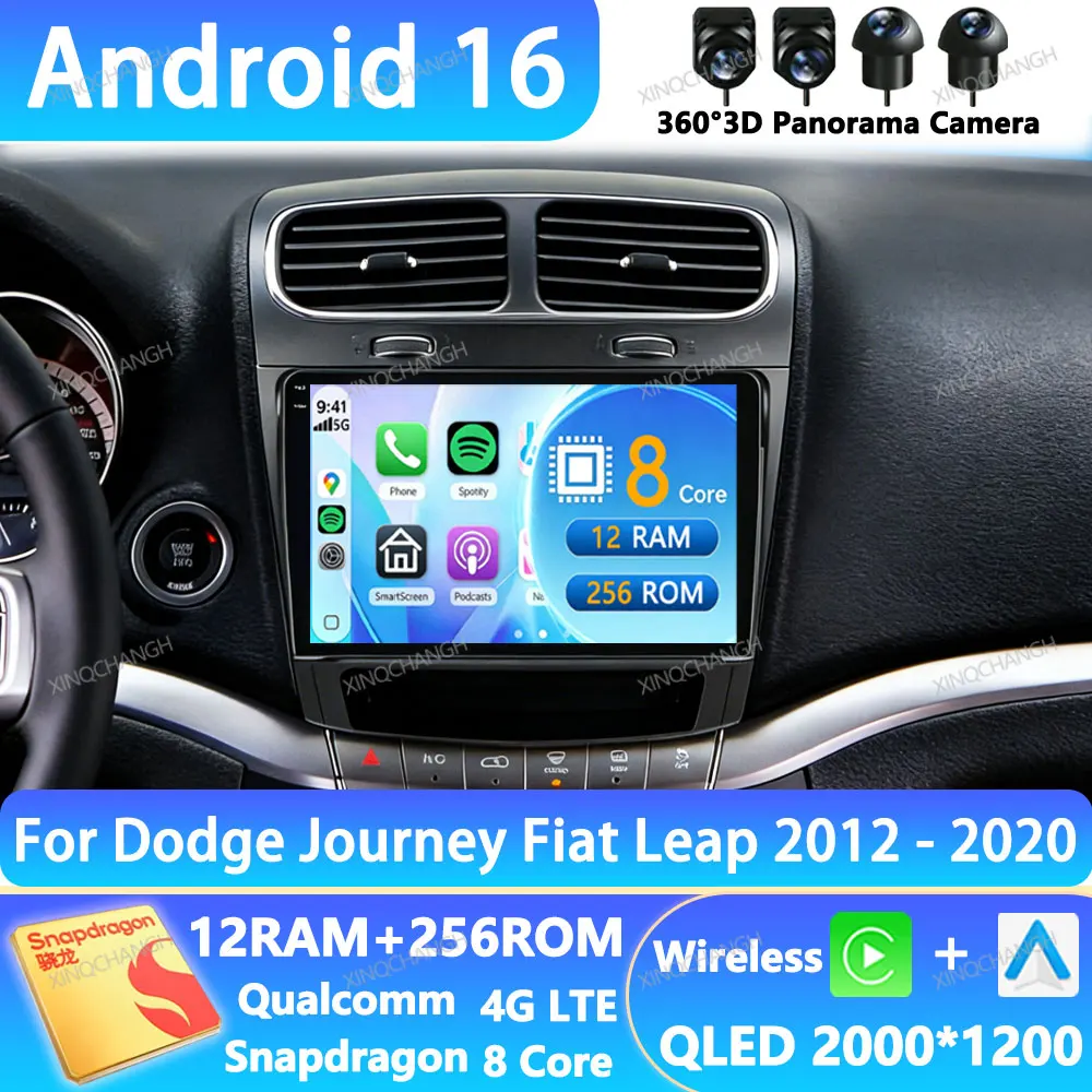 Android 16 Car Radio For Dodge Journey Fiat Leap 2012 - 2020 Multimedia Video Player Head Unit 4G WIFI Qualcomm BT GPS QLED 2DIN
