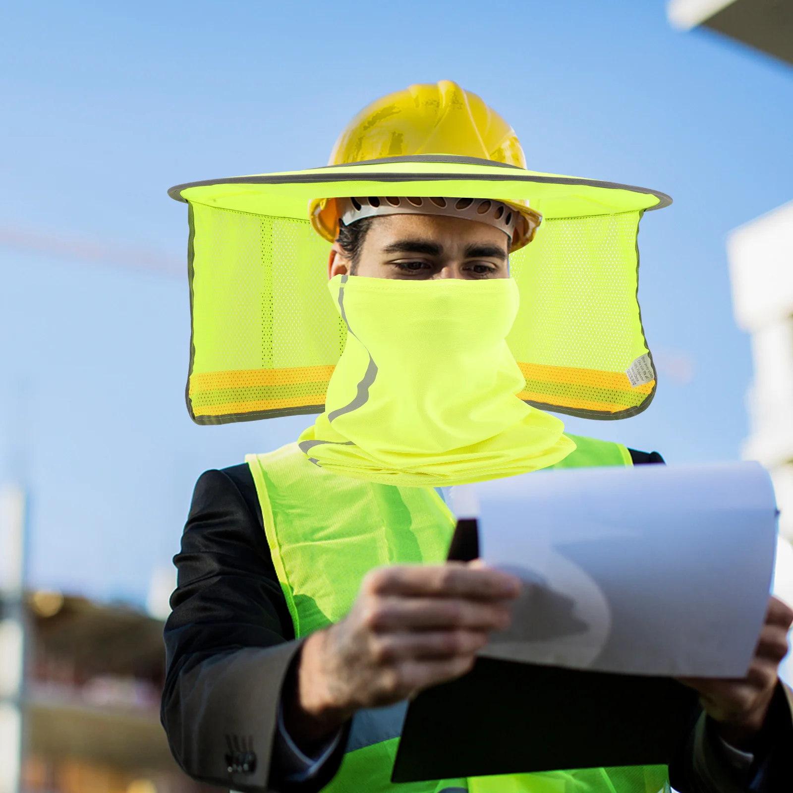 Mipcase Sunshade Hat Bandana for Men Hard Hat Fan Construction Shield Scarf Reflective Polyester Accessory