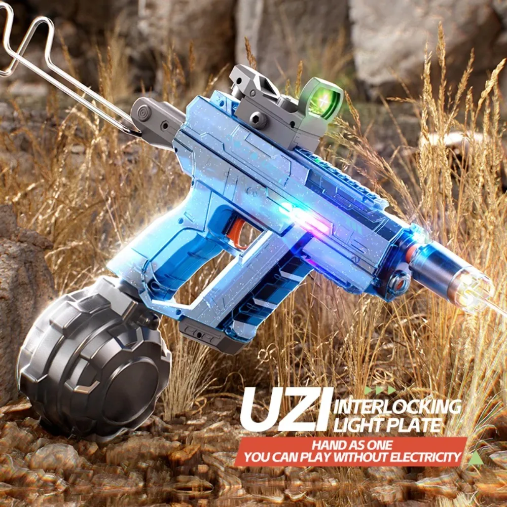 UZI Electric Water Gun with Mechanical Linkage Chambered Light Outdoor Summer Swimming Pool Play Water Adult Shots Games Toys