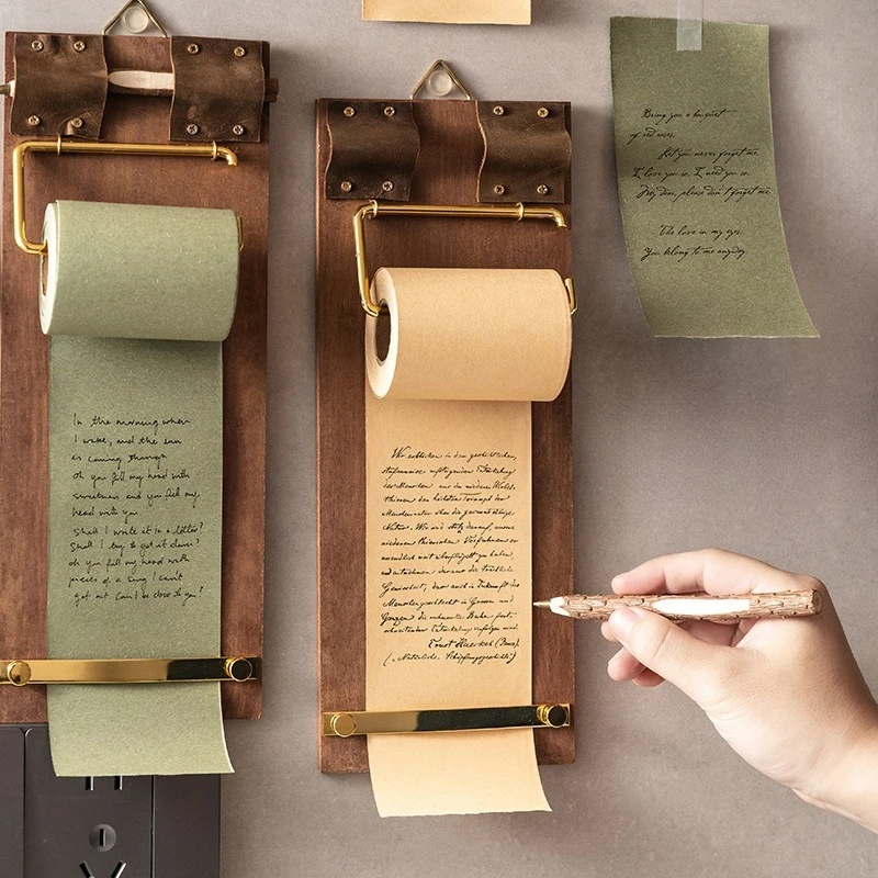 Holz-Notiztafel im Retro-Stil, Hängende Rollenpapier-Notizbuch, Klebefreier Blanko-Notizblock im Ins-Stil für Zuhause und Büro, Schreibtischdekoration