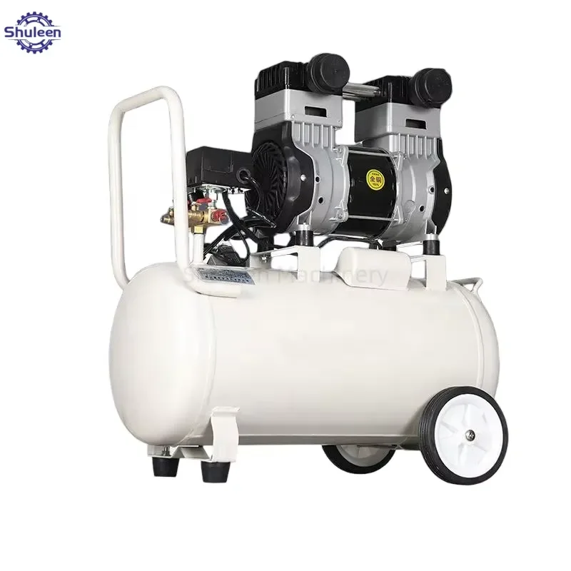 Portable Silent Air Compressor White Small Oil Free Double Cylinder Mobile Air Pump for Home Decoration Laboratory Use Quiet