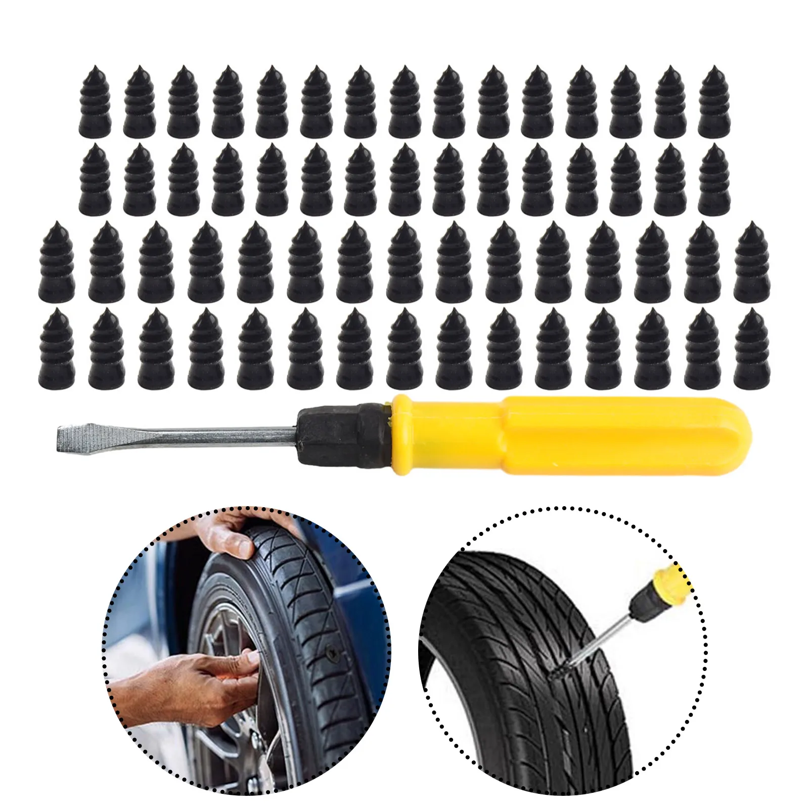 Complete and Professional Tire Repair Solution 60PCS Rubber Screw Nails with Screwdriver for Dependable Repairs